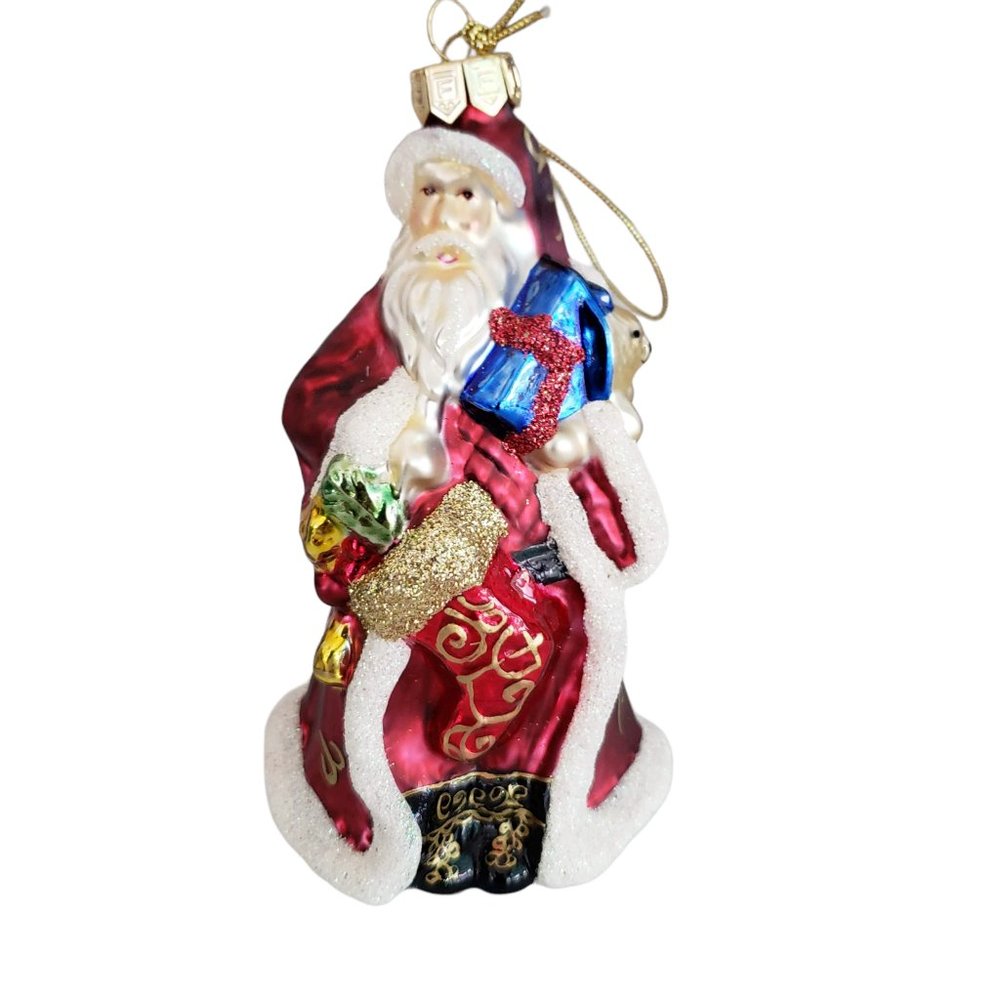Santa Merry Christmas Blown Glass Ornament European style with Long Coat